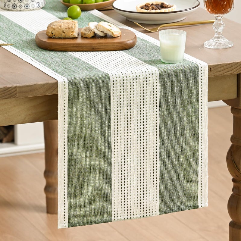 Sage Green Farmhouse Rustic Table Runner - 13x72 Inch Seasonal Fabric for Home Decor - Image 1