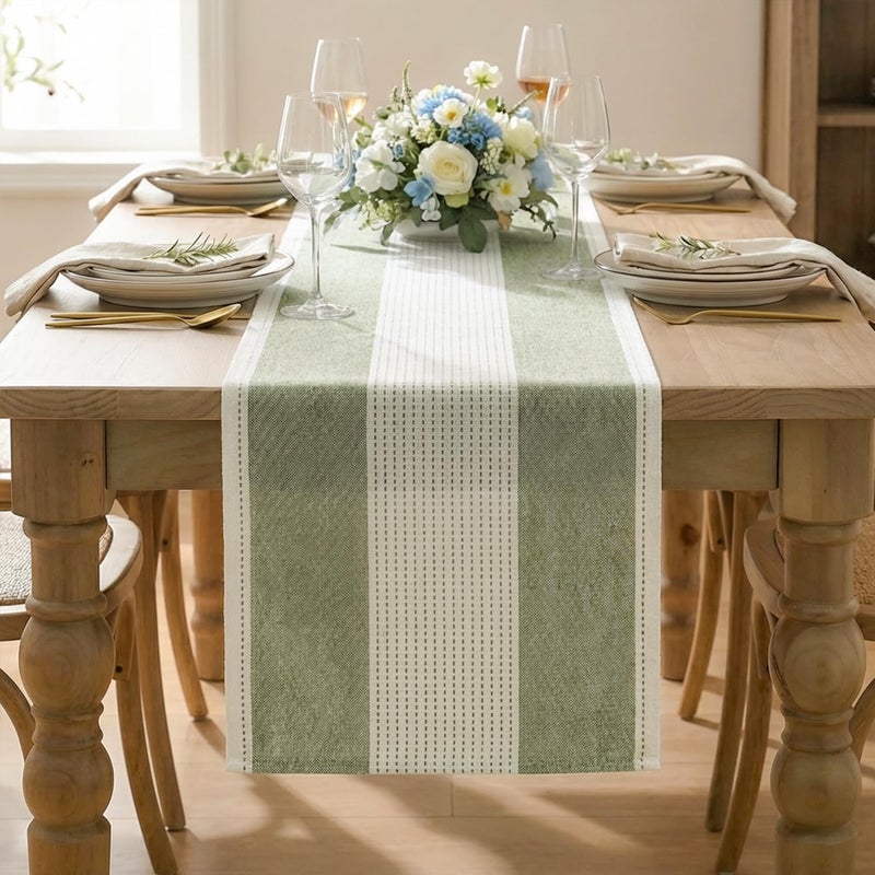 Sage Green Farmhouse Rustic Table Runner - 13x72 Inch Seasonal Fabric for Home Decor - Image 2