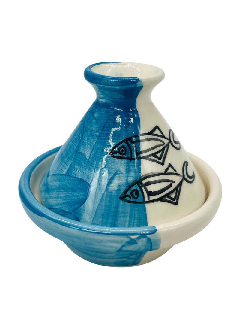 أي كي دي سي طاجن سيراميك دائري من AKDC بغطاء 9 سم × 8 سم، لون أزرق سرديني - Image 1