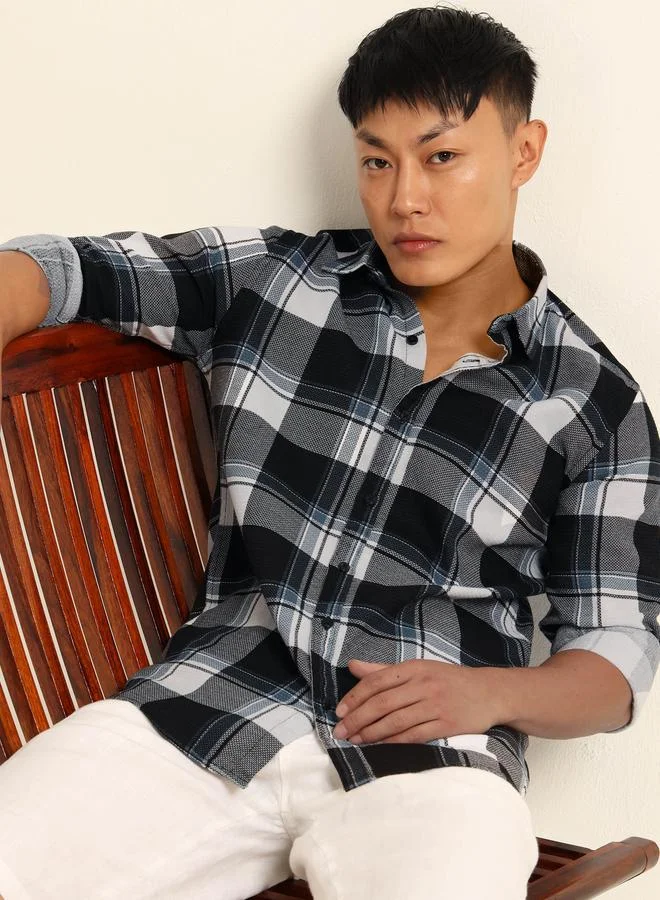Bushirt Bushirt Men Black Checked Casual Shirt