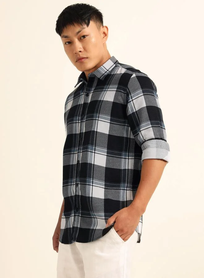 Bushirt Bushirt Men Black Checked Casual Shirt