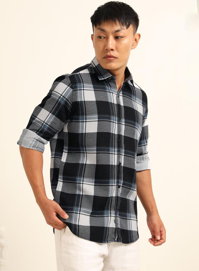 بوشيرت قميص كاجوال مطبع بنمط مربعات - Image 3