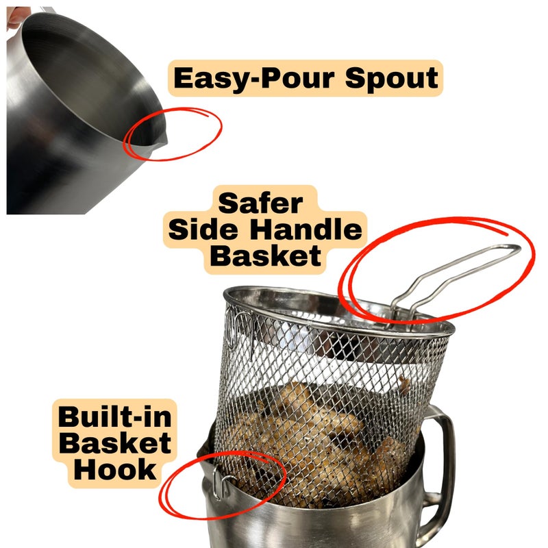 Saltlas Deep Fryer Pot with Basket and Oil Strainer, 304 Stainless Steel Deep Frying Pot for French Fries, Chicken, or Japanese Tempura, 3.5 L (3.7 qt) - Image 4