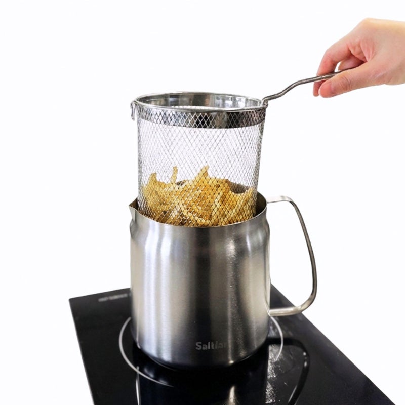 Saltlas Deep Fryer Pot with Basket and Oil Strainer, 304 Stainless Steel Deep Frying Pot for French Fries, Chicken, or Japanese Tempura, 3.5 L (3.7 qt) - Image 1