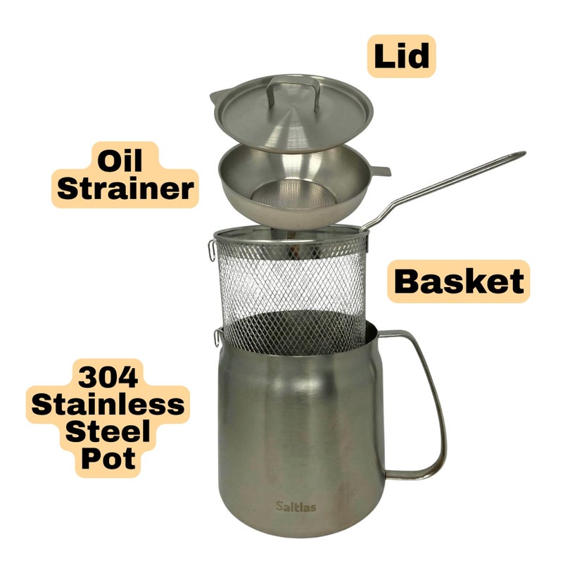 Saltlas Deep Fryer Pot with Basket and Oil Strainer, 304 Stainless Steel Deep Frying Pot for French Fries, Chicken, or Japanese Tempura, 3.5 L (3.7 qt) - Image 3