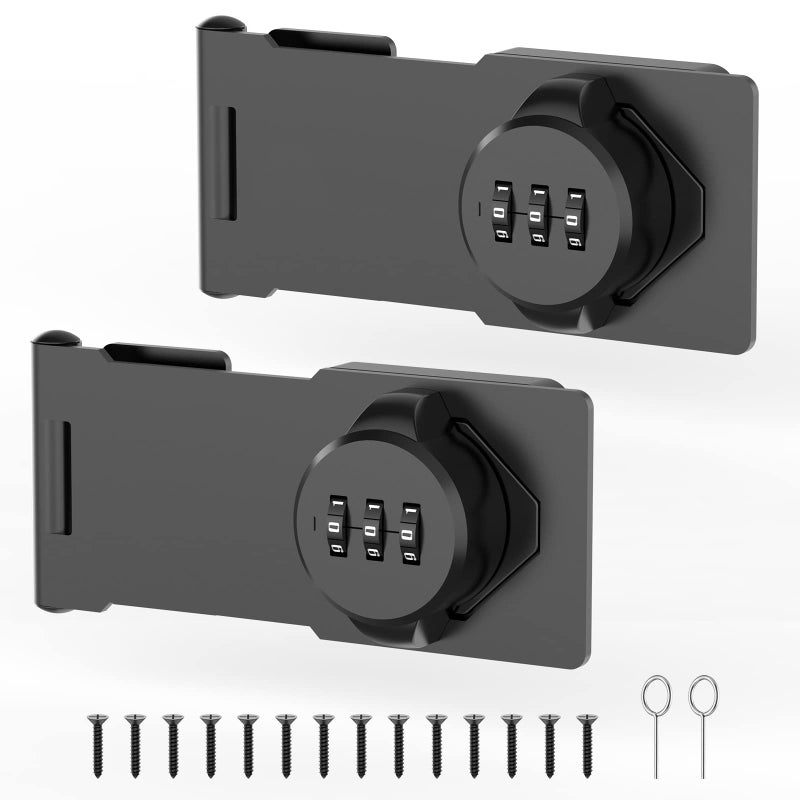 YogePote Mechanical Password Rotary Hasp Locks  Cabinet Locks With Combination  Door Security Gate Locks For Small Doors  Cabinets  Barn Door  Bathroom  Outdoor  Closet  Fence (2 Packs Black) - Image 1
