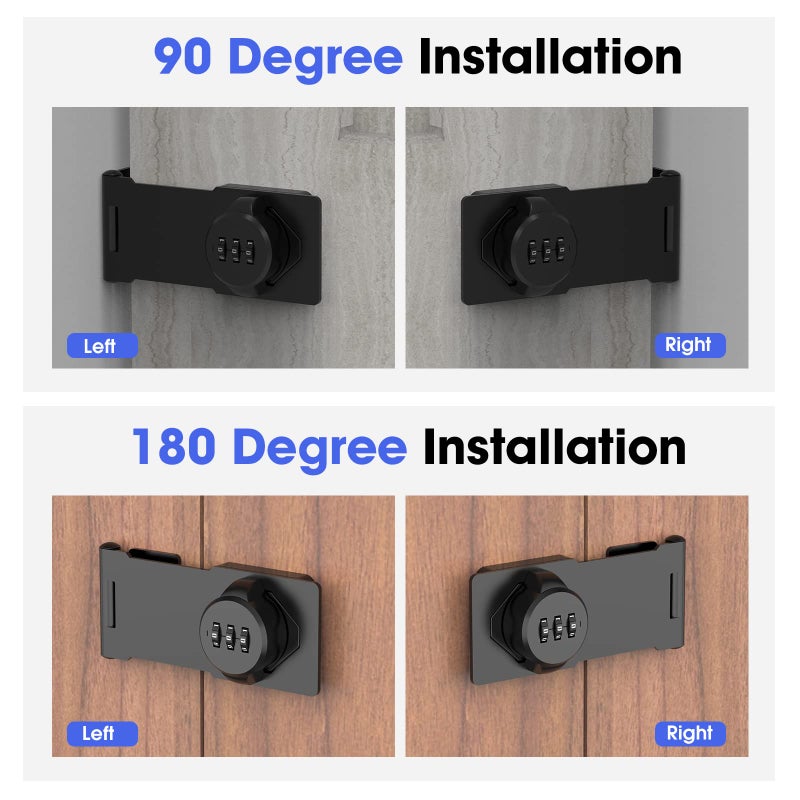 YogePote Mechanical Password Rotary Hasp Locks  Cabinet Locks With Combination  Door Security Gate Locks For Small Doors  Cabinets  Barn Door  Bathroom  Outdoor  Closet  Fence (2 Packs Black) - Image 4