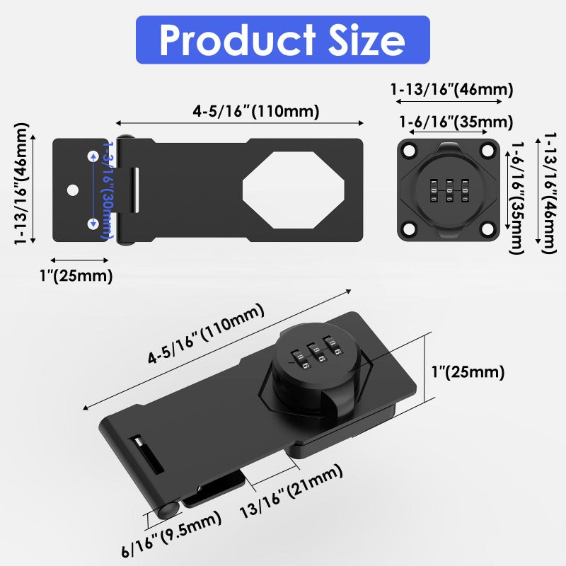 YogePote Mechanical Password Rotary Hasp Locks  Cabinet Locks With Combination  Door Security Gate Locks For Small Doors  Cabinets  Barn Door  Bathroom  Outdoor  Closet  Fence (2 Packs Black) - Image 5
