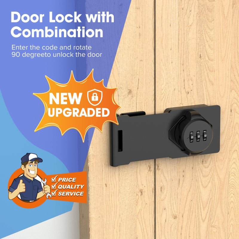 YogePote Mechanical Password Rotary Hasp Locks  Cabinet Locks With Combination  Door Security Gate Locks For Small Doors  Cabinets  Barn Door  Bathroom  Outdoor  Closet  Fence (2 Packs Black) - Image 2