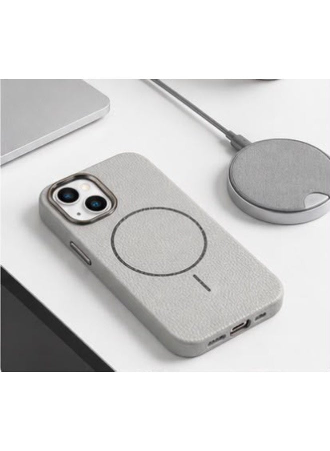 Premium magnetic iPhone 14 case compatible with MagSafe, made of high-quality synthetic leather with a litchi texture and microfiber lining to protect the camera and corners. - Image 1