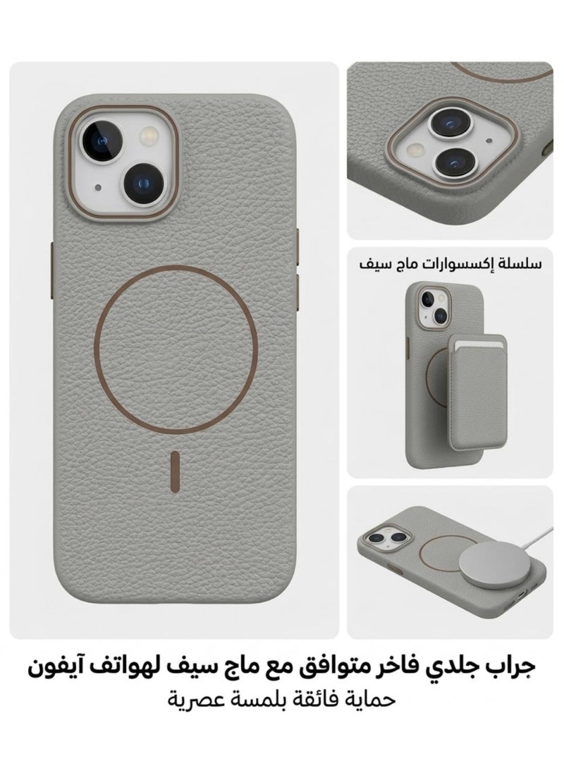 Premium magnetic iPhone 14 case compatible with MagSafe, made of high-quality synthetic leather with a litchi texture and microfiber lining to protect the camera and corners. - Image 2