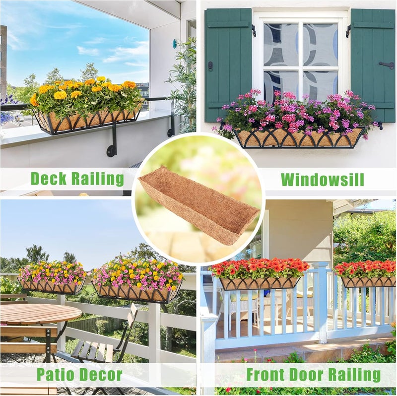 YM 2Pcs 24" Trough Coco Fiber Replacement Liner, Pre-Formed Window Deck Coco Liner, Natural Coconut Planter for Wall Hanging Basket, Window Box, Fence, Railing - Image 5