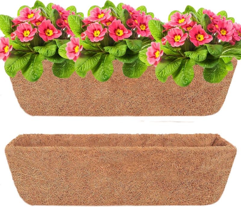YM 2Pcs 24" Trough Coco Fiber Replacement Liner, Pre-Formed Window Deck Coco Liner, Natural Coconut Planter for Wall Hanging Basket, Window Box, Fence, Railing - Image 1