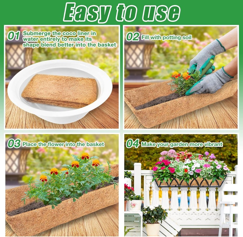 YM 2Pcs 24" Trough Coco Fiber Replacement Liner, Pre-Formed Window Deck Coco Liner, Natural Coconut Planter for Wall Hanging Basket, Window Box, Fence, Railing - Image 3