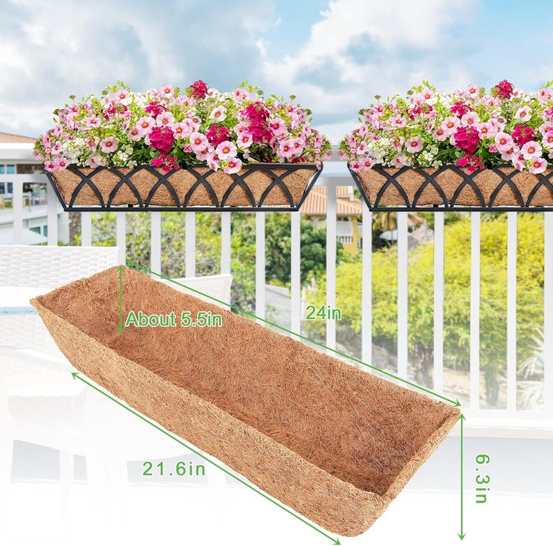 YM 2Pcs 24" Trough Coco Fiber Replacement Liner, Pre-Formed Window Deck Coco Liner, Natural Coconut Planter for Wall Hanging Basket, Window Box, Fence, Railing - Image 2