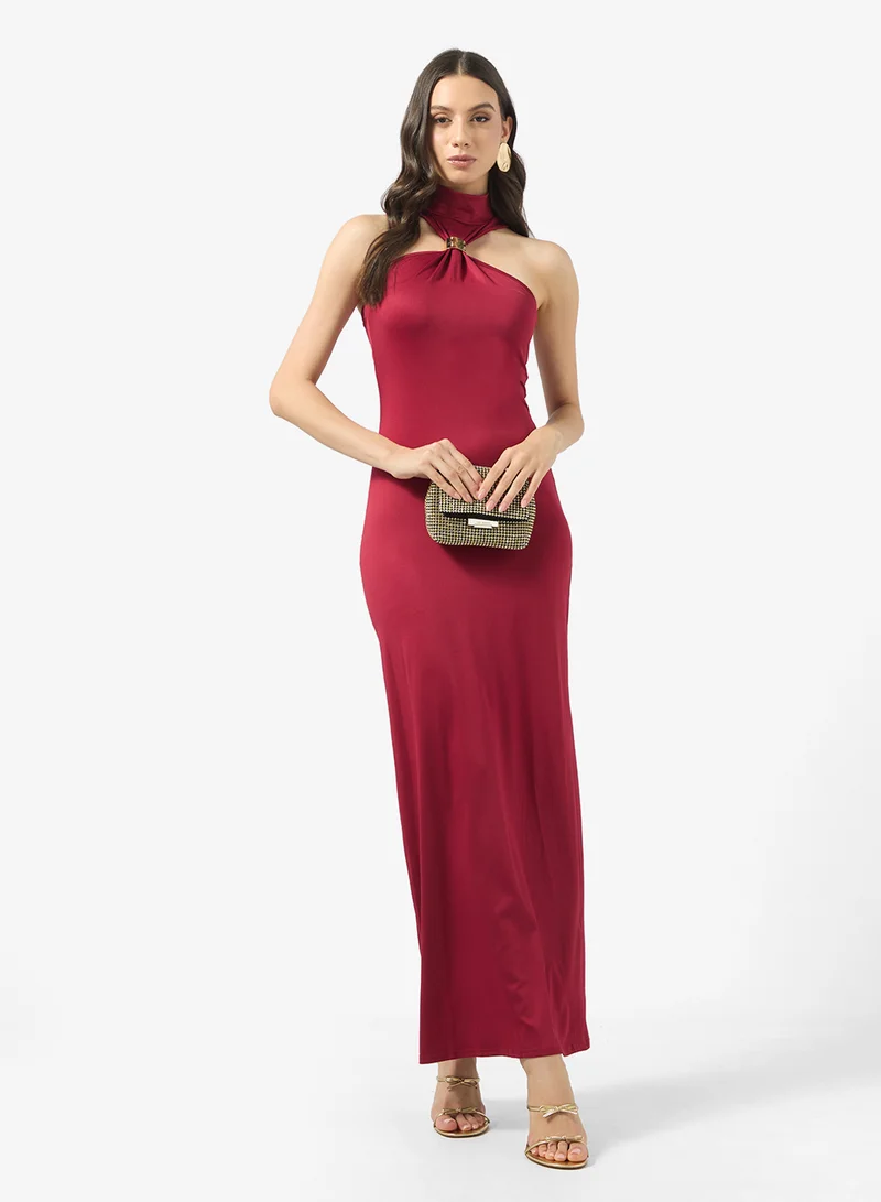 Ginger Halter Neck Bodycon Dress with Gold Accent