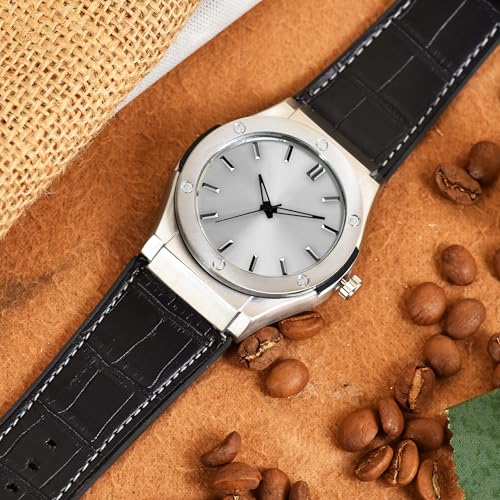 SWADESI STUFF Analog Quartz Wrist Watch for Men and Boys | Stylish Leather Strap | Classic Round Dial | Luxury Fashion Timepiece | Elegant Casual & Formal Wear Accessory (Silver) - Image 3