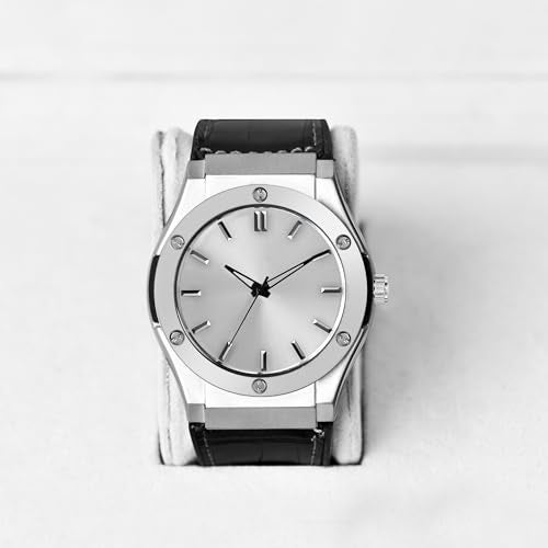 SWADESI STUFF Analog Quartz Wrist Watch for Men and Boys | Stylish Leather Strap | Classic Round Dial | Luxury Fashion Timepiece | Elegant Casual & Formal Wear Accessory (Silver) - Image 2