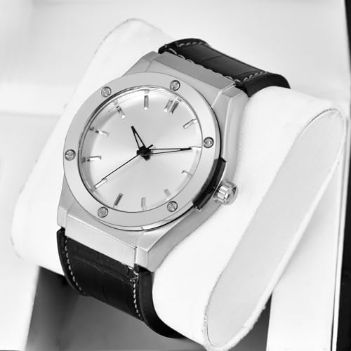 SWADESI STUFF Analog Quartz Wrist Watch for Men and Boys | Stylish Leather Strap | Classic Round Dial | Luxury Fashion Timepiece | Elegant Casual & Formal Wear Accessory (Silver) - Image 5
