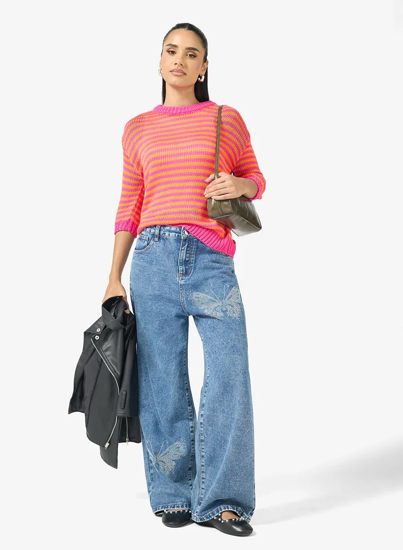 جينجر كنزة فضفاضة مخططة متعددة الألوان