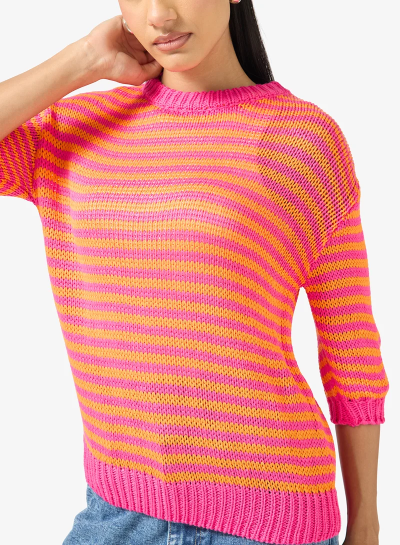 جينجر كنزة فضفاضة مخططة متعددة الألوان