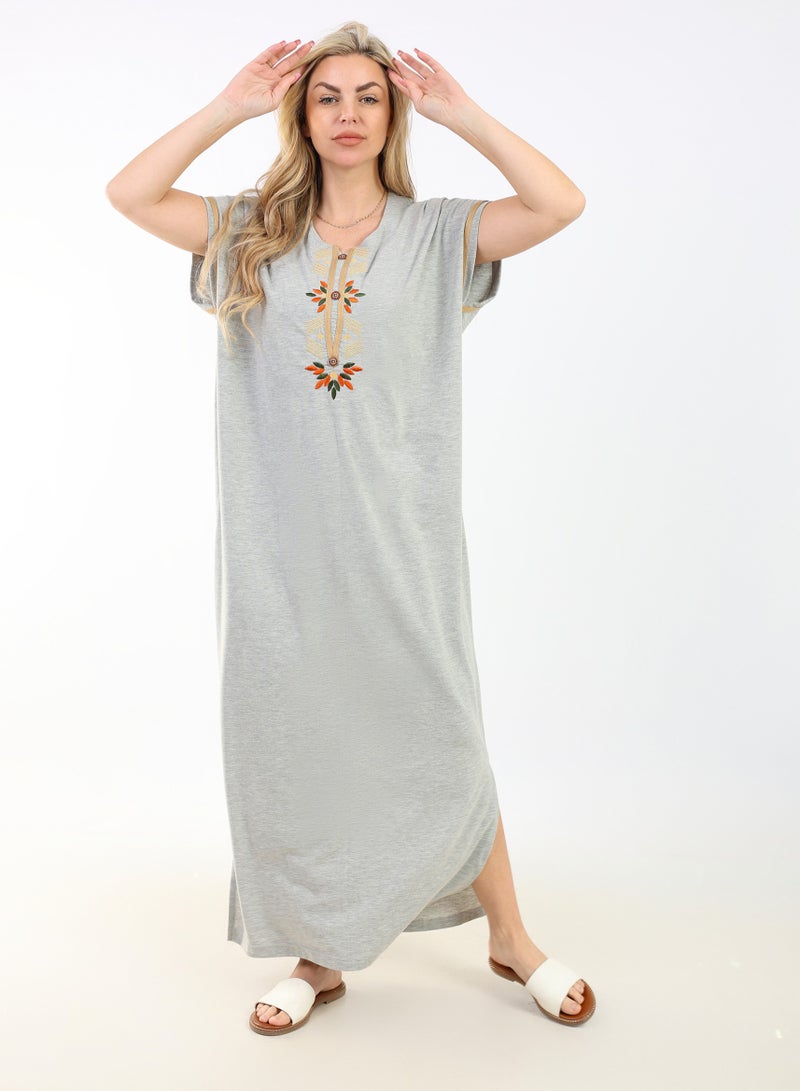 zecotex  Summer Maxi Abaya |Beige Embroidered Long Nightgown | Elegant Cotton Maxi Dress | Lightweight Fabrics for Maximum Comfort | Women's Home wear  - Image 3