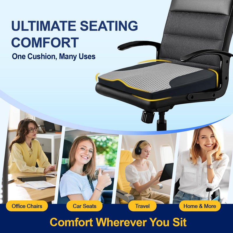 kingphenix Car Seat Cushion â€“ Memory Foam Pad for Driving Comfort â€“ Boosts Height and Relieves Coccyx & Lower Back Pain â€“ Car, Truck, Office Chair (Leather Black & 4D Mesh Gray) - Image 5
