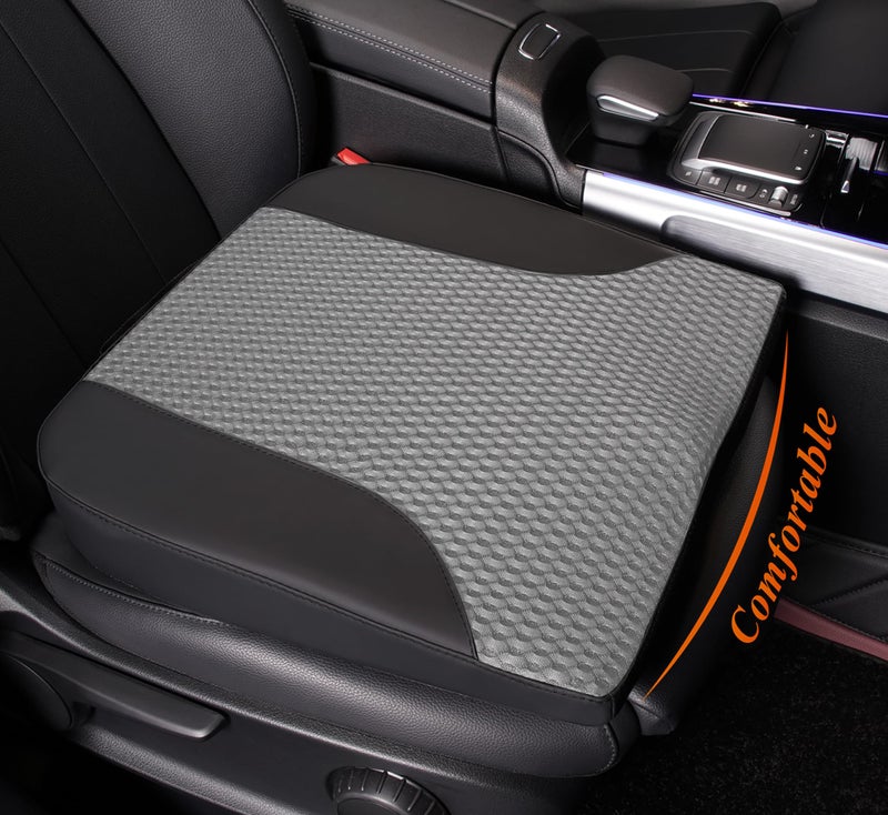 kingphenix Car Seat Cushion â€“ Memory Foam Pad for Driving Comfort â€“ Boosts Height and Relieves Coccyx & Lower Back Pain â€“ Car, Truck, Office Chair (Leather Black & 4D Mesh Gray) - Image 1