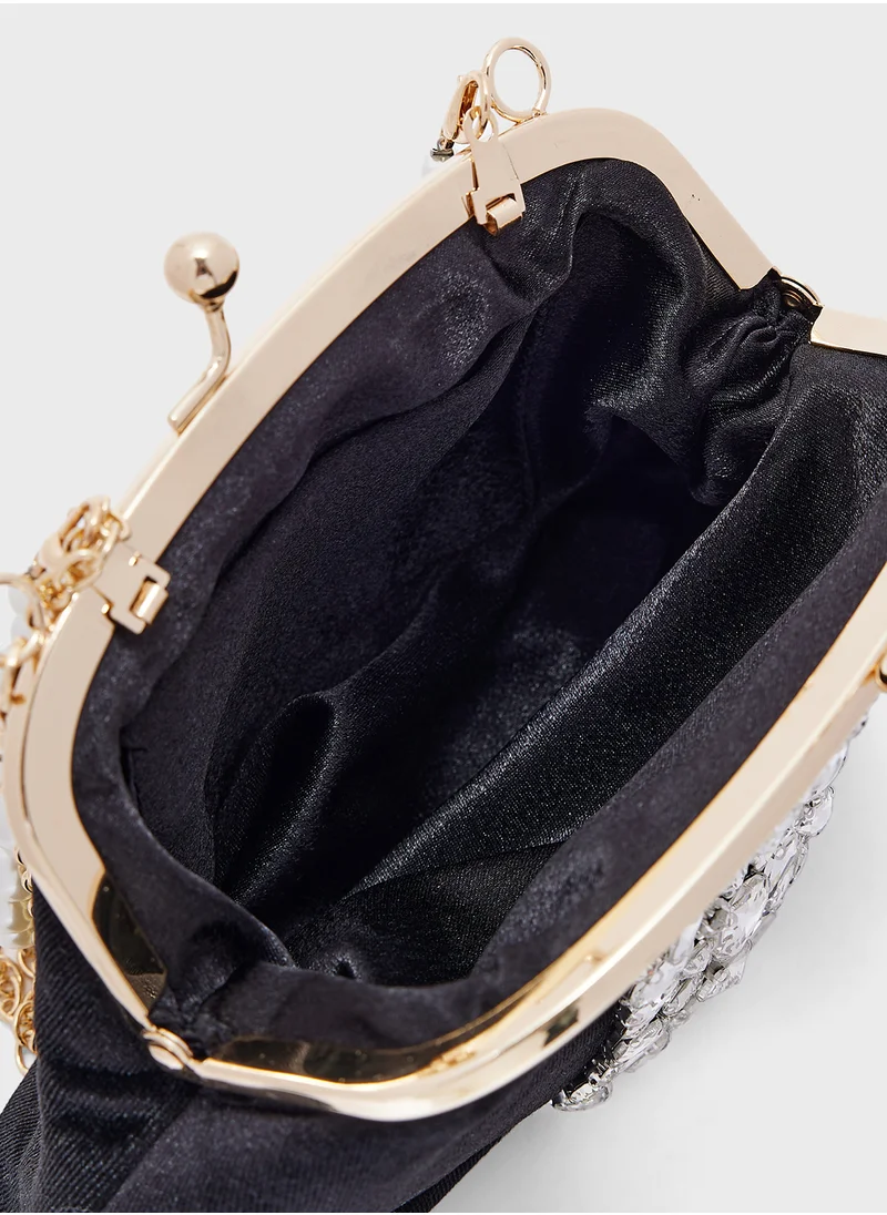 خزانة Rhinestone Velvet Clutch Bag With Pearl Handle