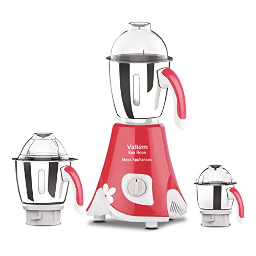 Vidiem Mixer Grinder 539 A Eva Rose (Pink with White) | 750 Watts Mixer Grinder with 3 Leakproof Jars with self-lock for Wet & dry spices, chutneys & curries | 5 Years Warranty | Mixer grinder - Image 1