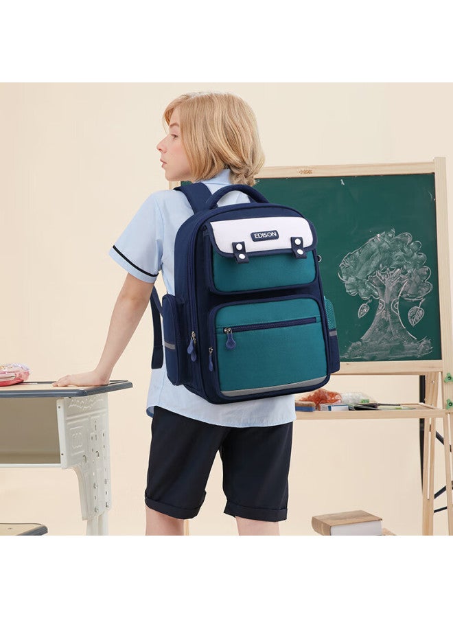 Edison Primary School Backpack With Spine Protection, Weight Reduction, Reflective, Large Capacity, Water-resistant, Anti-drop Children's Backpack 2213-1s Blue-green - Image 2