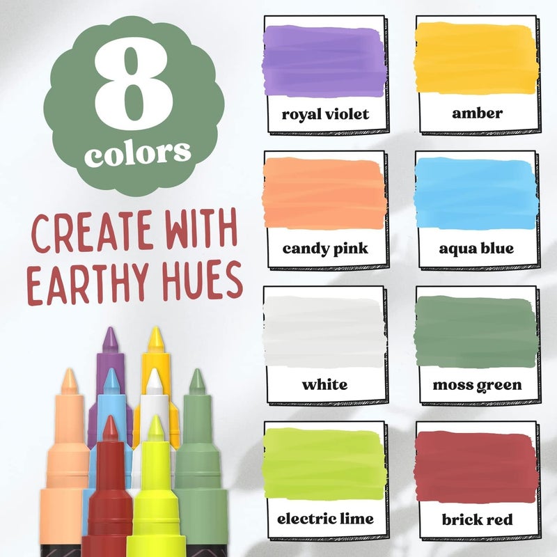 Chalkola Extra Fine Tip Chalkboard Chalk Pens | 1mm Nib | Pack of 8 Classic Earth Colors | Non-Toxic Wet-Erase Liquid Chalk Ink Markers - Image 2