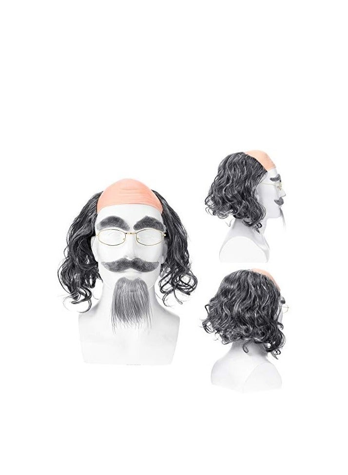 Captaintech Man Costume for Kids 100 Days of School Costume for Boys with Old Men Wig Beard Plastic Cane Glasses Suspenders and Bow Tie - Image 2