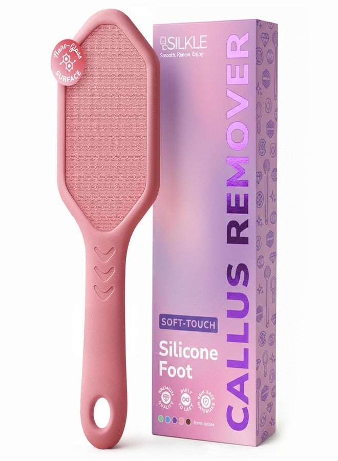 SILKLE Nano Glass Foot File - Silicone Foot Callus Remover for Feet and Cracked Heels - Heel Scraper for Dead Skin - Ergonomic Foot Scrubber & Exfoliator for Shower with Non-Slip Grip - Pink - Image 1