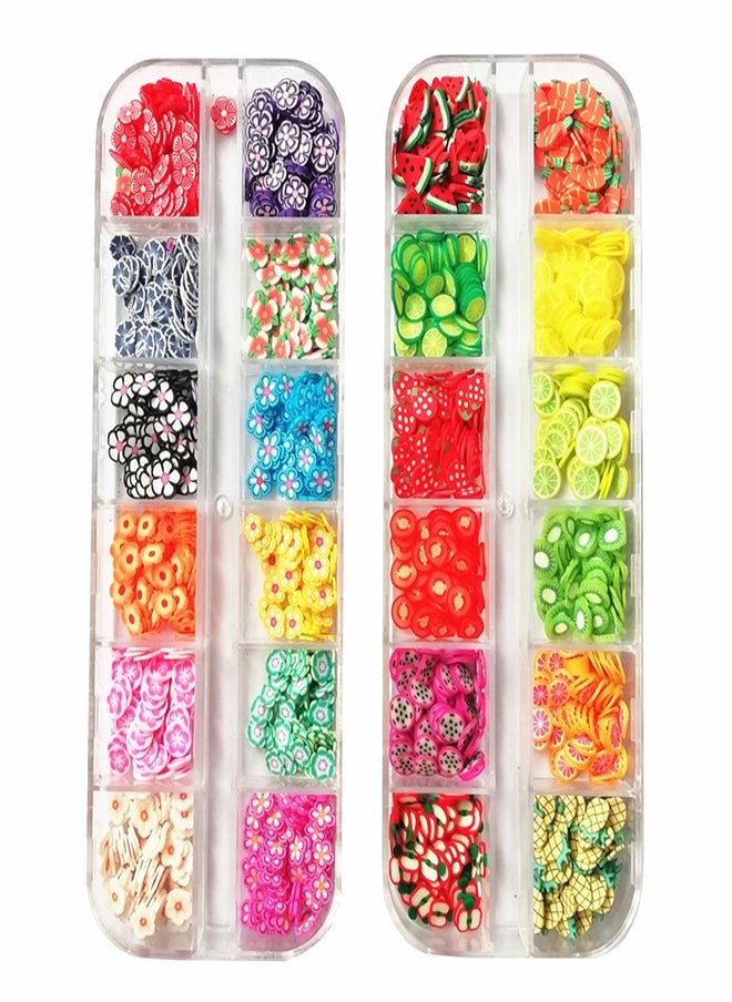 Generic - 3D Nail Art Slices Set with 24 Grids of Mixed Fruits and Flowers for DIY Manicure Accessories, Resin Craft, and Polymer Clay Projects - Image 1