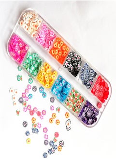 3D Nail Art Slices Set with 24 Grids of Mixed Fruits and Flowers for DIY Manicure Accessories, Resin Craft, and Polymer Clay Projects