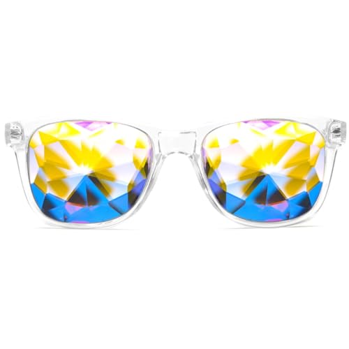 GloFX Ultimate Kaleidoscope Glasses - Clear - Rainbow EDM Rave Light Diffraction Eyewear (Clear) - Image 1
