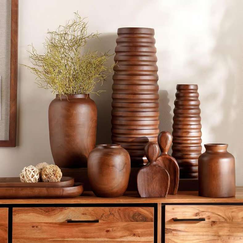 Pan Home Pecan Wooden Decor Vase 17x17x21cm - Brown - 112AIC9904228 - Image 3