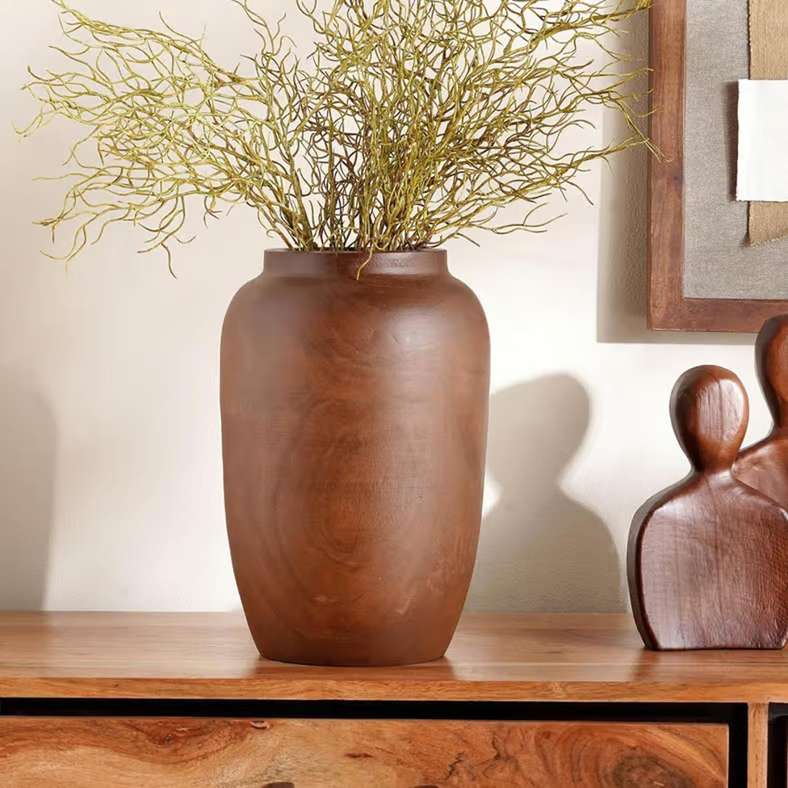 Pan Home Pecan Wooden Decor Vase 17x17x21cm - Brown - 112AIC9904228 - Image 1