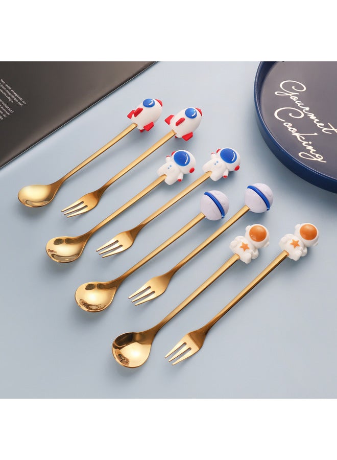 W Cartoon Doll Spoon Q Version Christmas Spoon Mixing Spoon Cute Lucky Bag Rabbit Fork Dessert Spoon With Hand Gift Spoon Fork-Color:Gold-spoon-Specifications:Lucky Bag  - Image 3