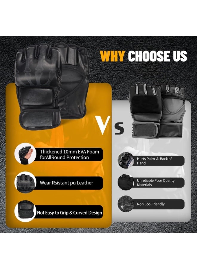 يلا جوي قفازات الملاكمة بدون أصابع ، لقفازات MMA ، قفازات الملاكمة المهنية للأداء ، قفازات الملاكمة القتالية بنصف الأصابع قفازات MMA مع قفازات UFC القابلة للتعديل لفرقة المعصم لـ Sanda Sparring Punching Bag Training - Image 4