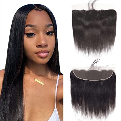Selina Straight Lace Closure 13x4 Hd Lace Frontal Closure Brazilian Virgin Straight Human Hair Natural Black Hair Color 12 Inch - Image 1