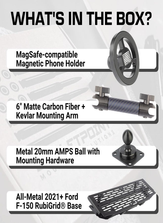 Bulletpoint Mounting Solutions RubiGrid Metal Dash Mount Phone Holder Compatible with 2021-2025 Ford F-150 and 2021-2023 Ford Raptor (Magsafe Compatible) - Image 2