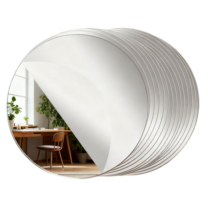 Round Acrylic Mirrors: 14-Piece 20 Cm Silver Shatterproof Self-Adhesive Set - Crystal-Clear Reflection Versatile Decor For Home Kitchen Bedroom Wedding Event Diy Enthusiasts - Image 1