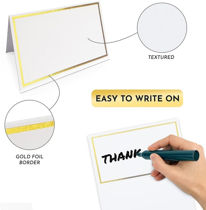 EVASTER Place Cards Pack of 60 Premium Tent Name Place Cards for Table Setting with Gold Foil Border 2x3.5 inches - Perfect for Weddings, Banquets Dinner Parties and any other Events - Image 2