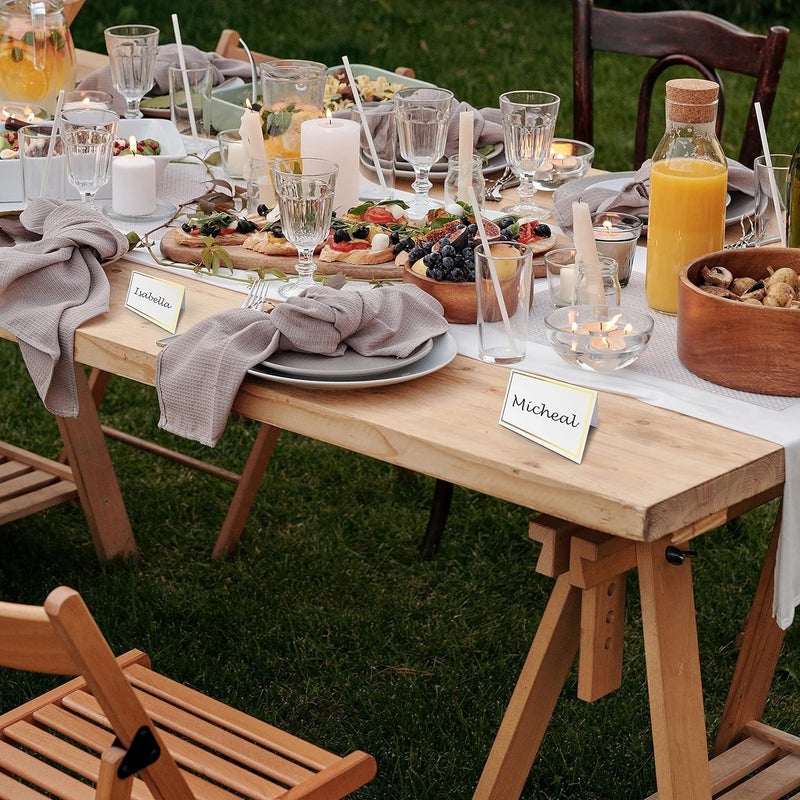 EVASTER Place Cards Pack of 60 Premium Tent Name Place Cards for Table Setting with Gold Foil Border 2x3.5 inches - Perfect for Weddings, Banquets Dinner Parties and any other Events - Image 4