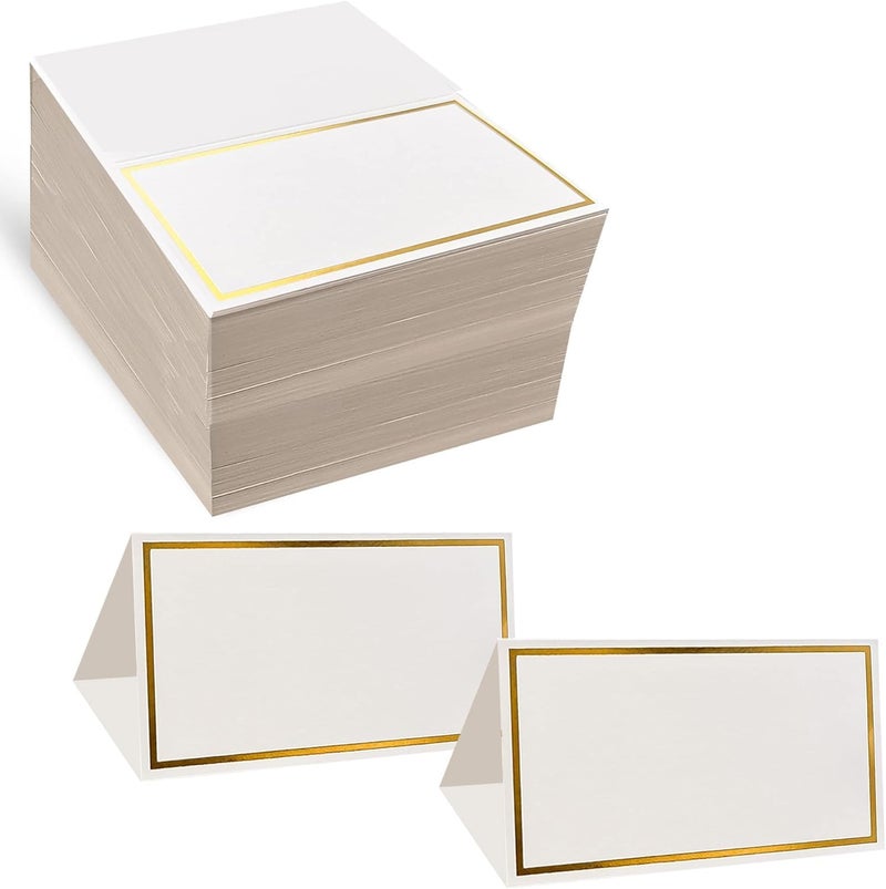 EVASTER Place Cards Pack of 60 Premium Tent Name Place Cards for Table Setting with Gold Foil Border 2x3.5 inches - Perfect for Weddings, Banquets Dinner Parties and any other Events - Image 1