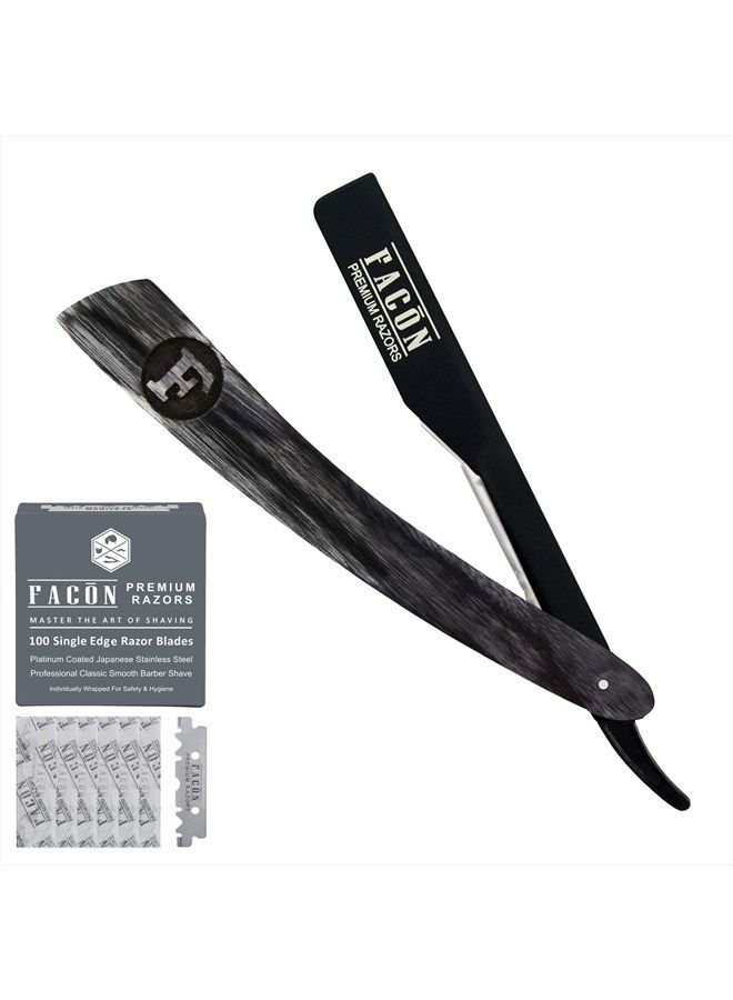 FACON 100 BLADES + Facón Professional Wooden Straight Edge Barber Razor - Salon Quality Cut Throat Shavette - Image 1