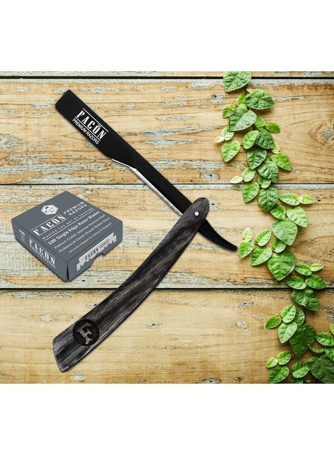 FACON 100 BLADES + Facón Professional Wooden Straight Edge Barber Razor - Salon Quality Cut Throat Shavette - Image 5