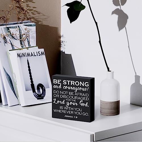 Woght Bible Verse Wooden Box Sign Plaque Be Strong and Courageous Do Not Be Afraid Wood Box Sign Rustic Art Home Office Shelf Desk Decor 5 x 5 x 1 Inches - Image 5